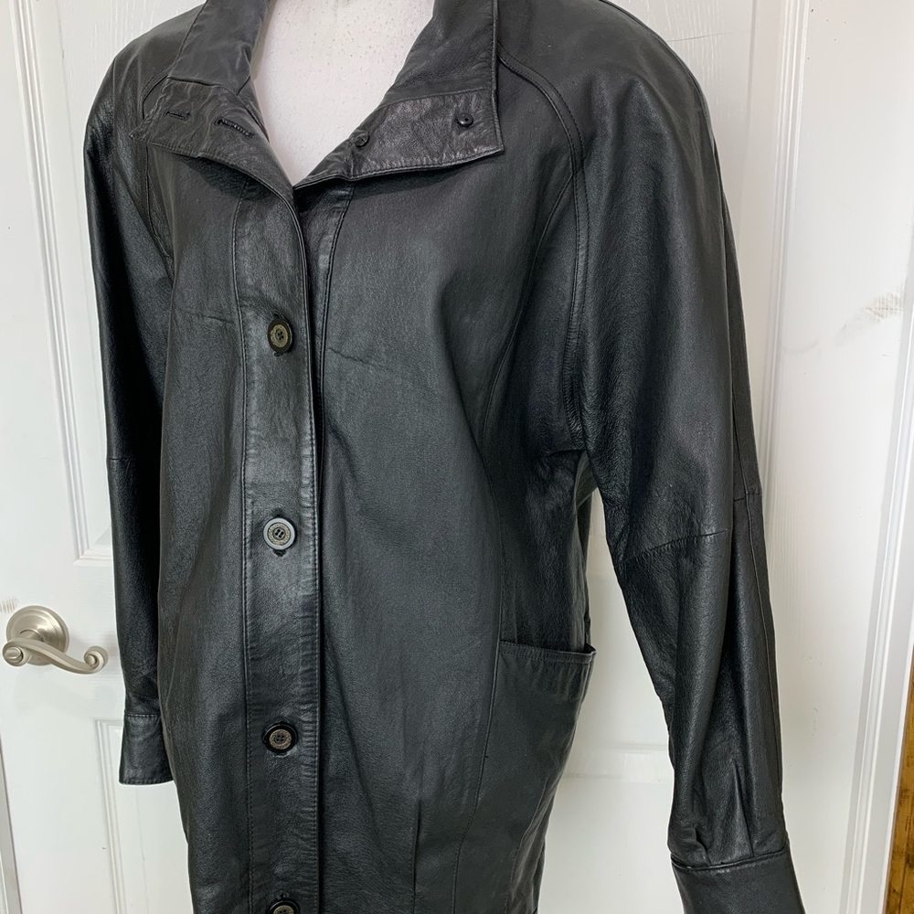 Jacqueline Ferrar Medium Black Leather Jacket Coat - image 2